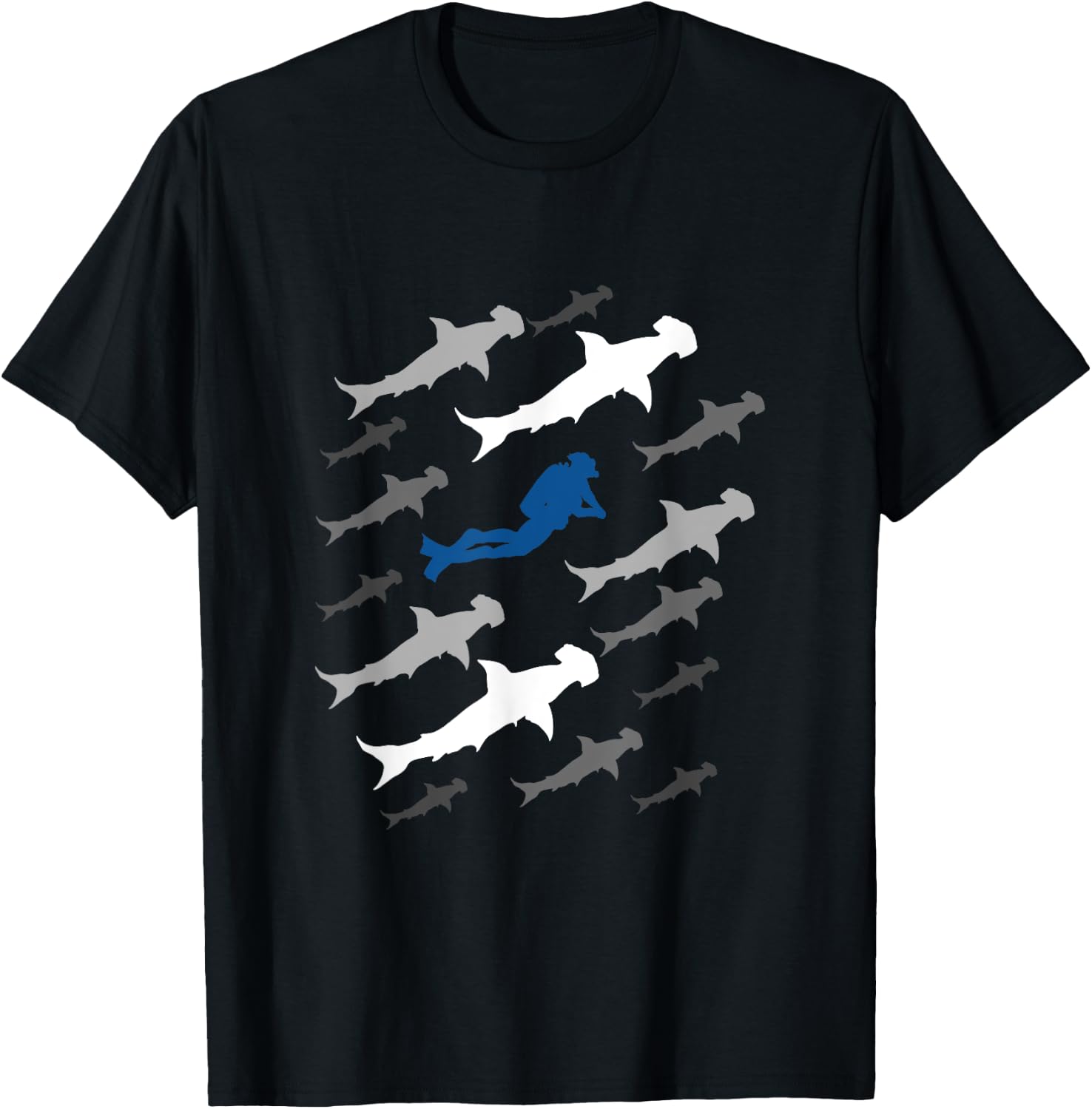 Scuba Diver and Hammerhead Shark for Scuba Diving Trip Dive T-Shirt - T-Shirt | Black