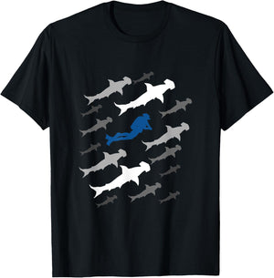 Scuba Diver and Hammerhead Shark for Scuba Diving Trip Dive T-Shirt - T-Shirt | Black