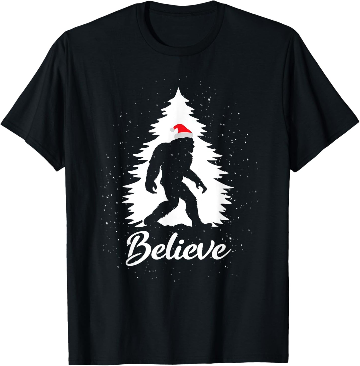 Bigfoot Sasquatch Santa Hat Believe Christmas Gift T-Shirt - T-Shirt | Black