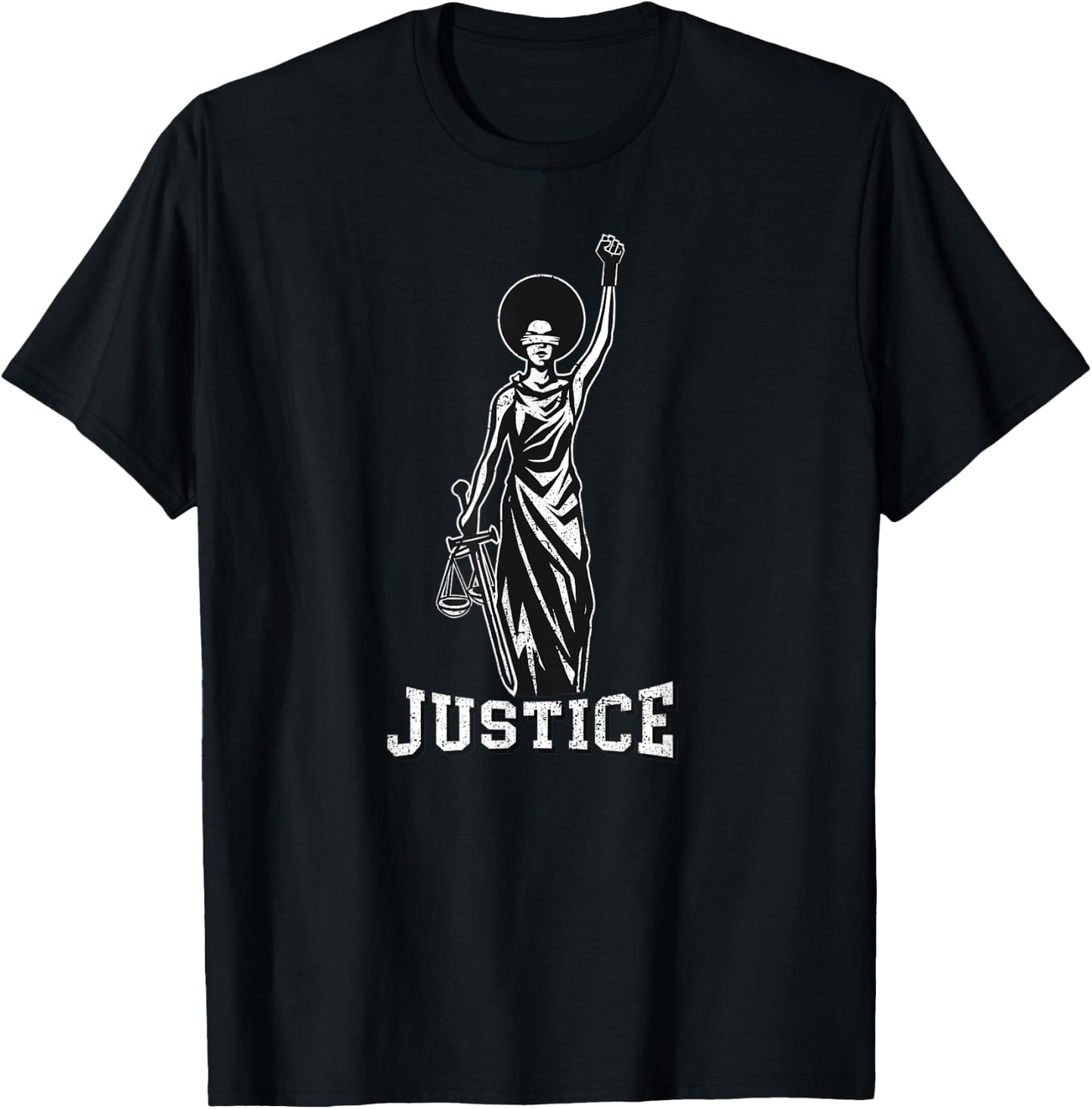 BLM Afro Lady Justice With Black Pride Fist T-Shirt - T-Shirt | Black