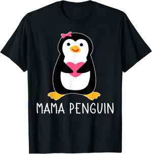 Penguin Mama Flightless Bird Lover Mother's Day Mommy Mom T-Shirt - T-Shirt | Black