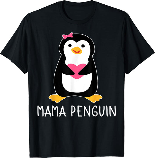 Penguin Mama Flightless Bird Lover Mother's Day Mommy Mom T-Shirt - T-Shirt | Black