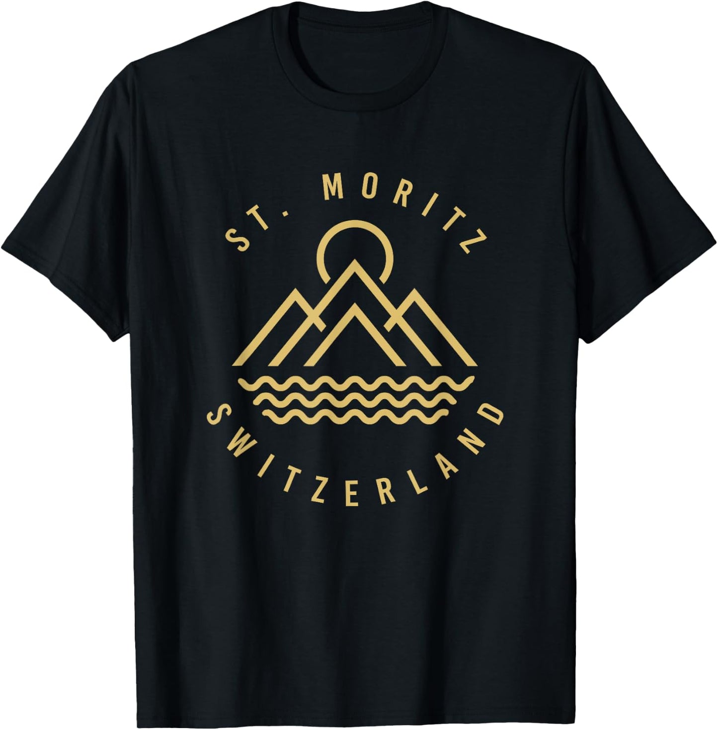 St. Moritz Mountains Switzerland Hiking Outdoors Minimal T-Shirt - T-Shirt | Black