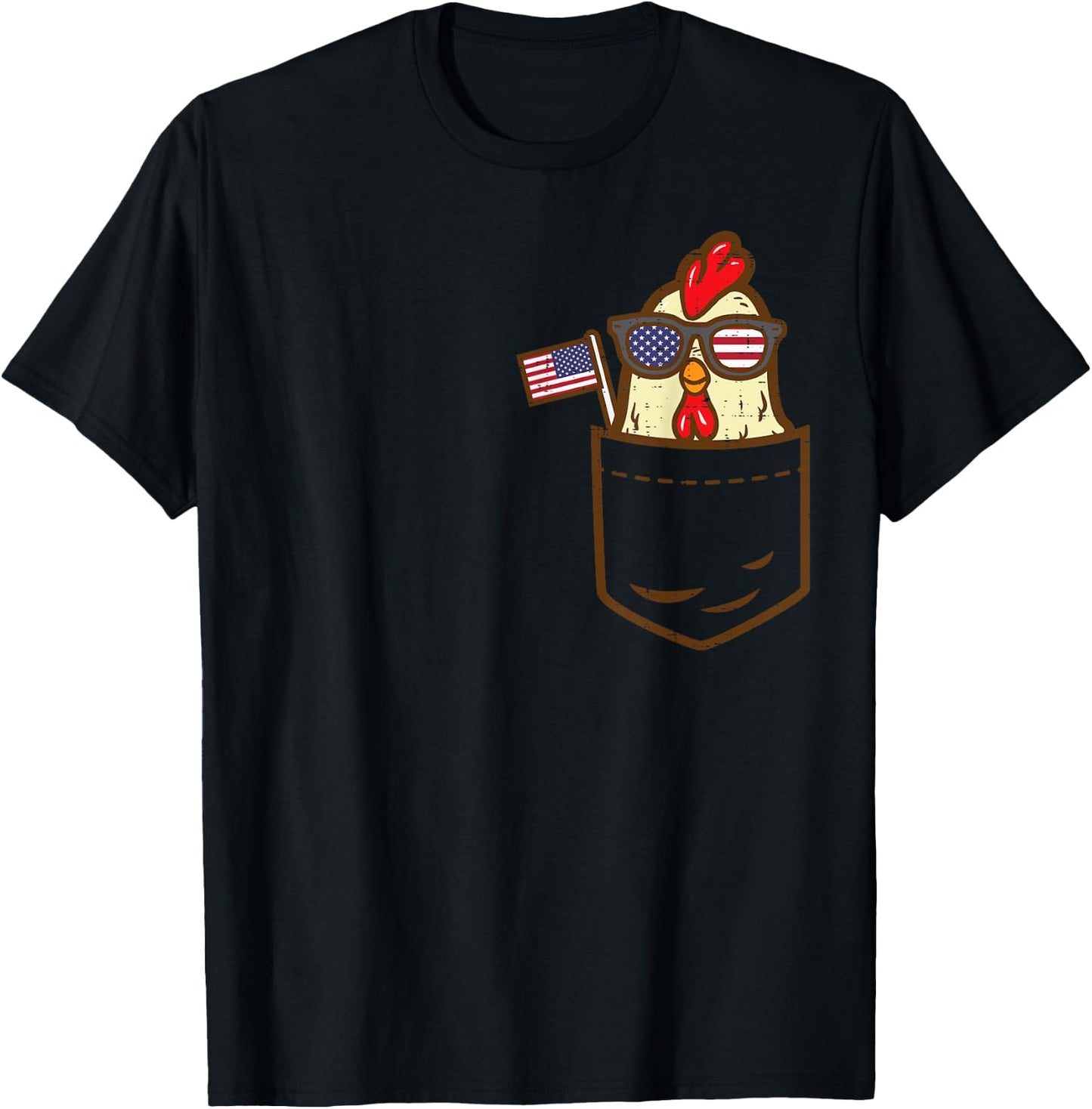 Chicken Pocket Farm American Flag USA 4th Of July Animal T-Shirt - T-Shirt | Black