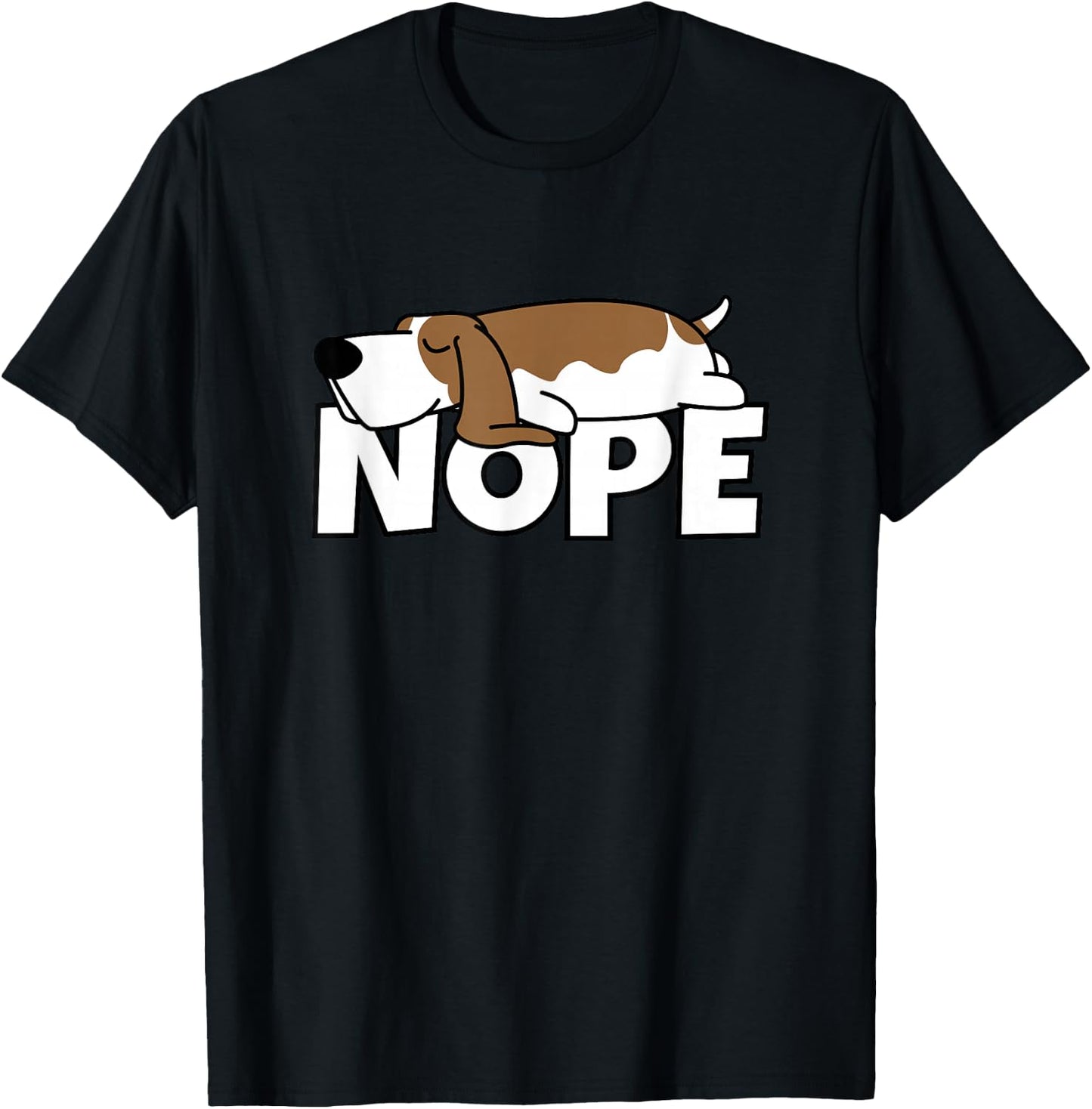 Lazy Basset Hound Cute Dog Nope T-Shirt - T-Shirt | Black