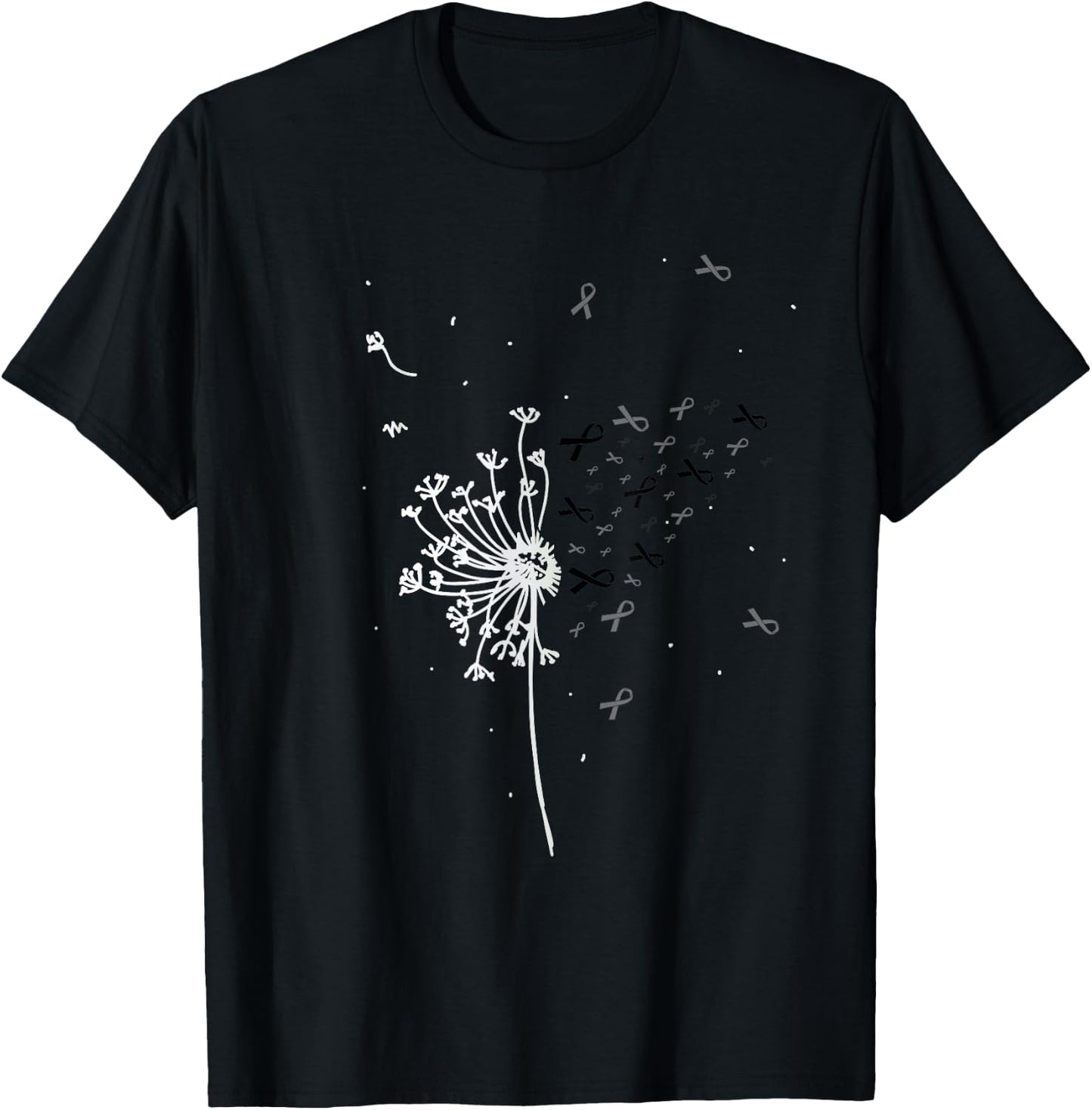 Dandelion Black Ribbon Skin Cancer Melanoma Awareness Gifts T-Shirt - T-Shirt | Black