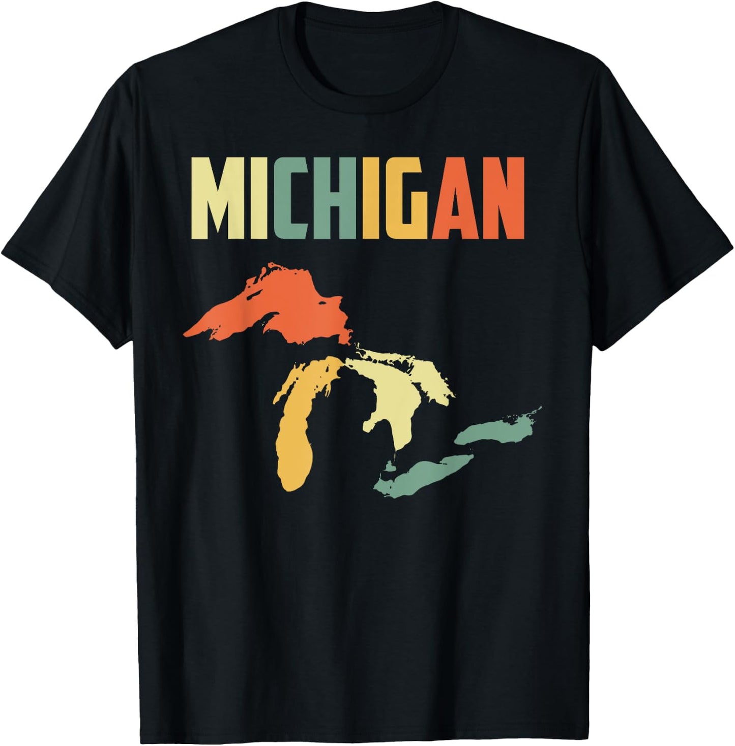 The Great Lakes Largest Water Retro Color Michigan MI Pride T-Shirt - T-Shirt | Black