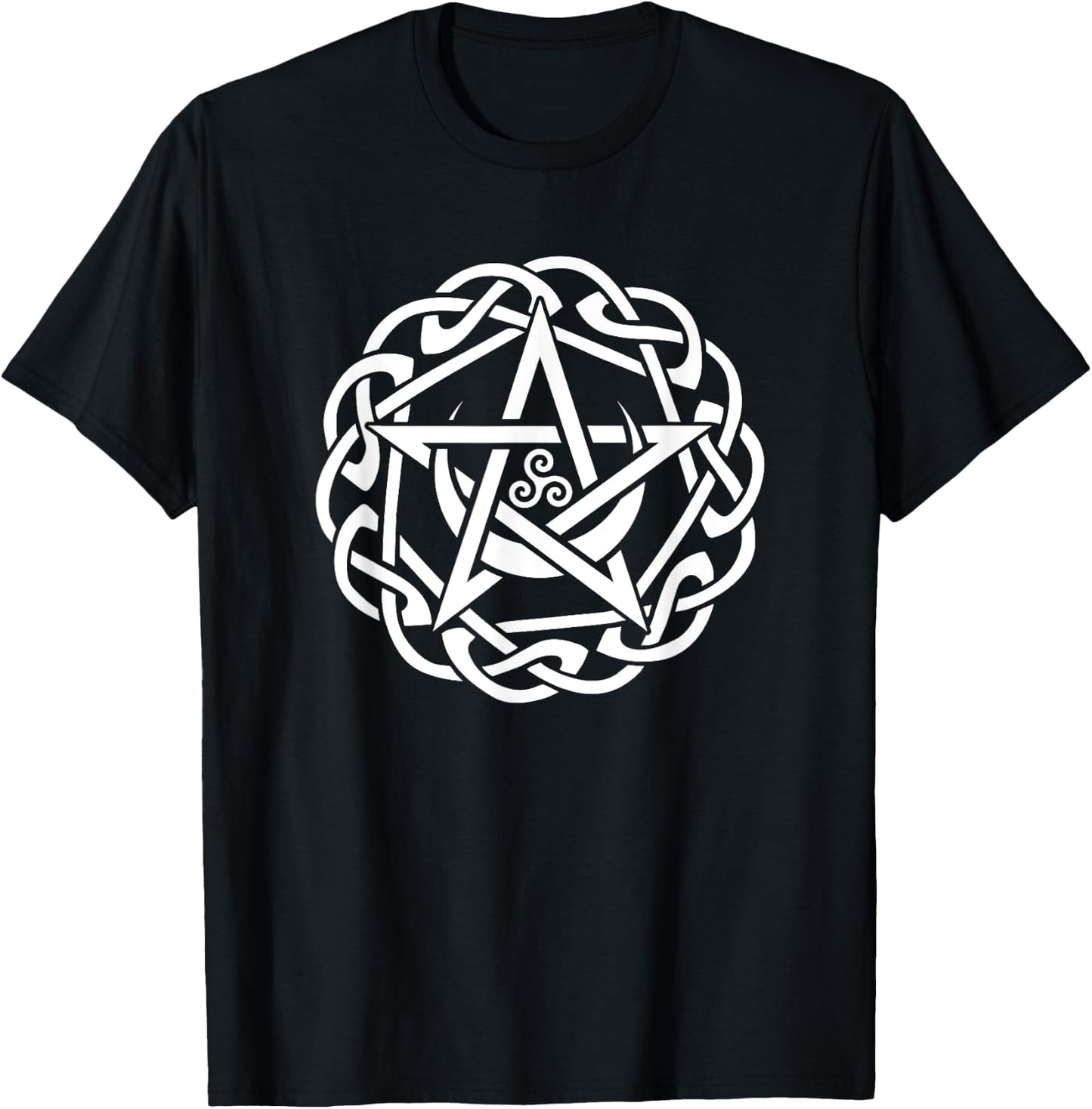 Celtic Pentacle With Moon And Triskelion Spiral T-Shirt - T-Shirt | Black