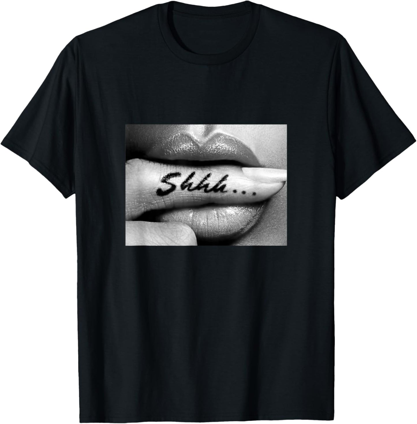 Shhh... Finger Lips Sexy Finger in Mouth T-Shirt - T-Shirt | Black