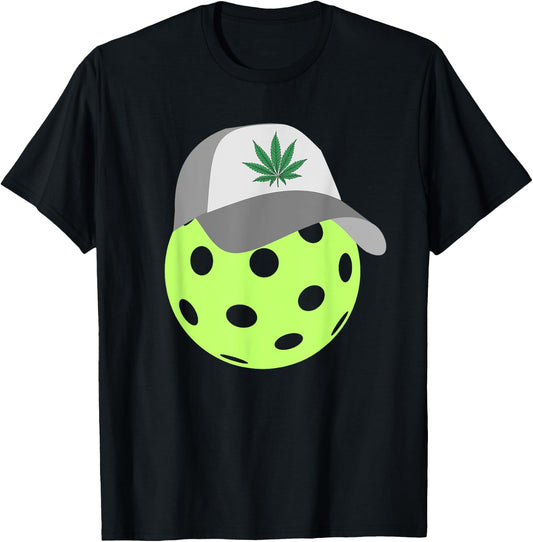 Pickleball With A Weed Hat Pickleball Lover Cannabis Lover T-Shirt - T-Shirt | Black