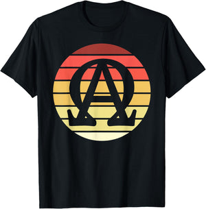 Alpha and Omega Symbol Retro Sunset Art Catholic Men Priests T-Shirt - T-Shirt | Black