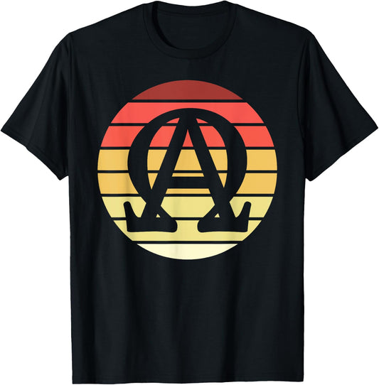 Alpha and Omega Symbol Retro Sunset Art Catholic Men Priests T-Shirt - T-Shirt | Black