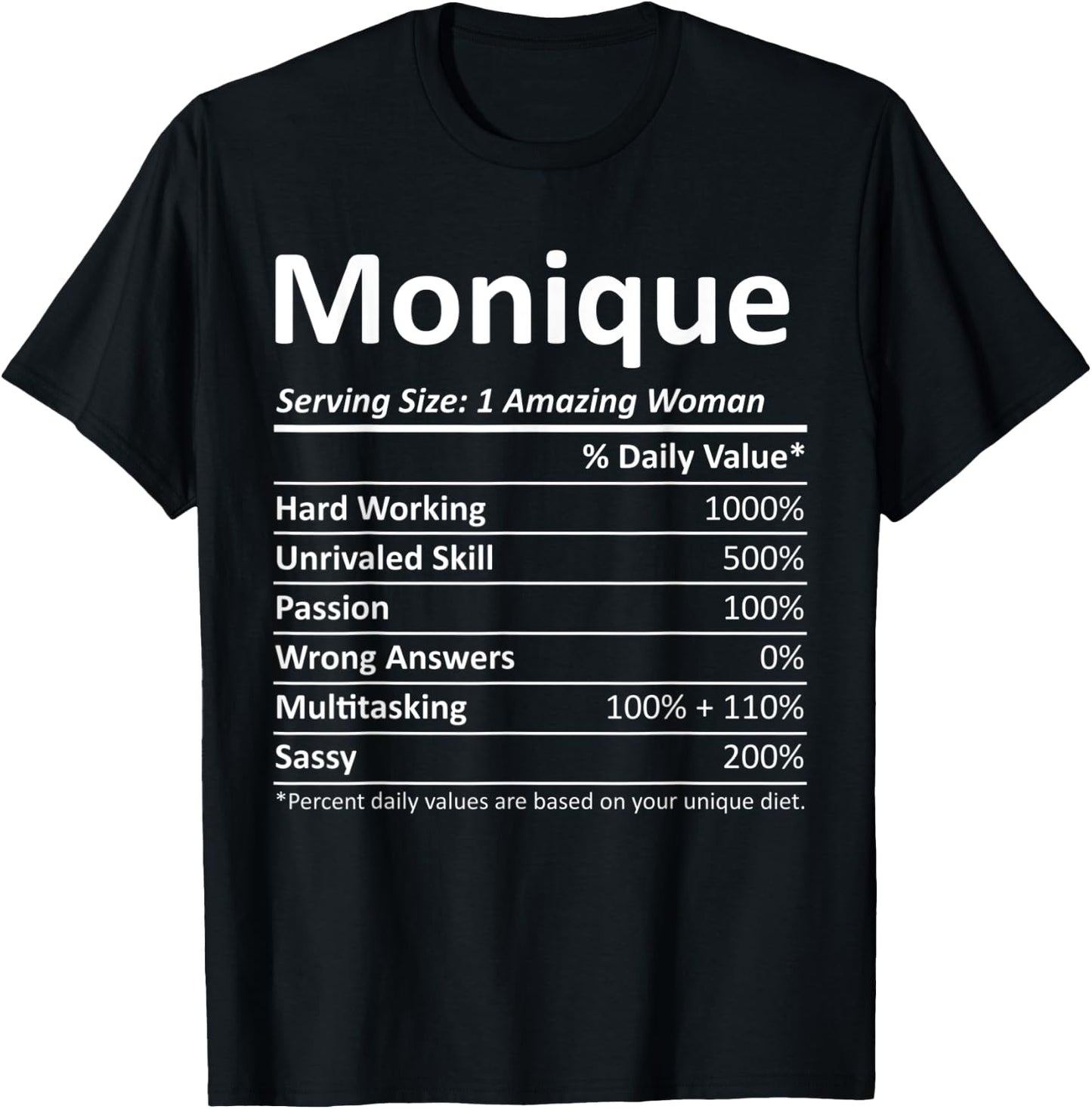 MONIQUE Nutrition Personalized Name Funny Christmas Gift T-Shirt - T-Shirt | Black
