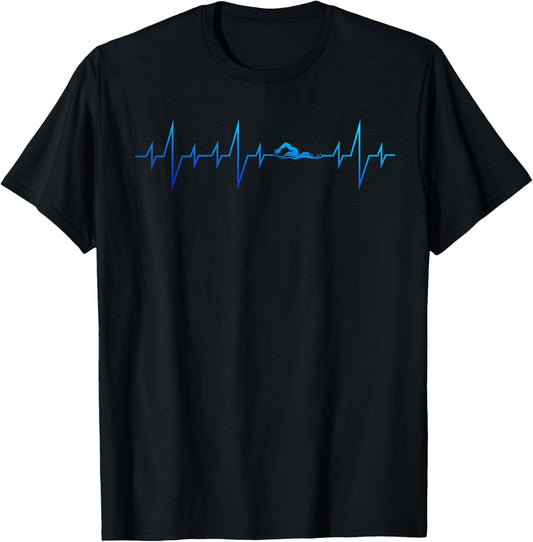Sports Swimming Club Hobby Swimmer Heartbeat Swimming T-Shirt - T-Shirt | Black