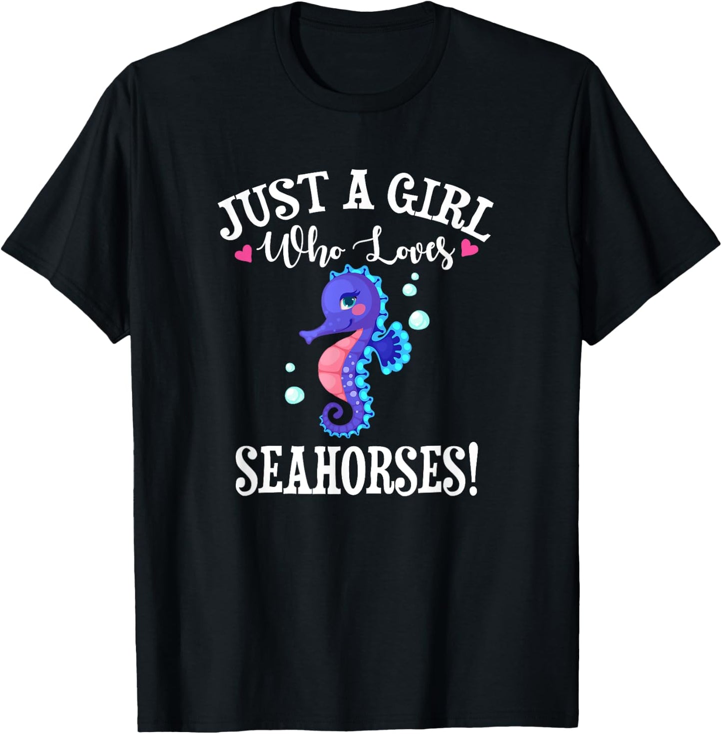 Cute Funny Cartoon Girl Who Loves Seahorses Lover T-Shirt - T-Shirt | Black