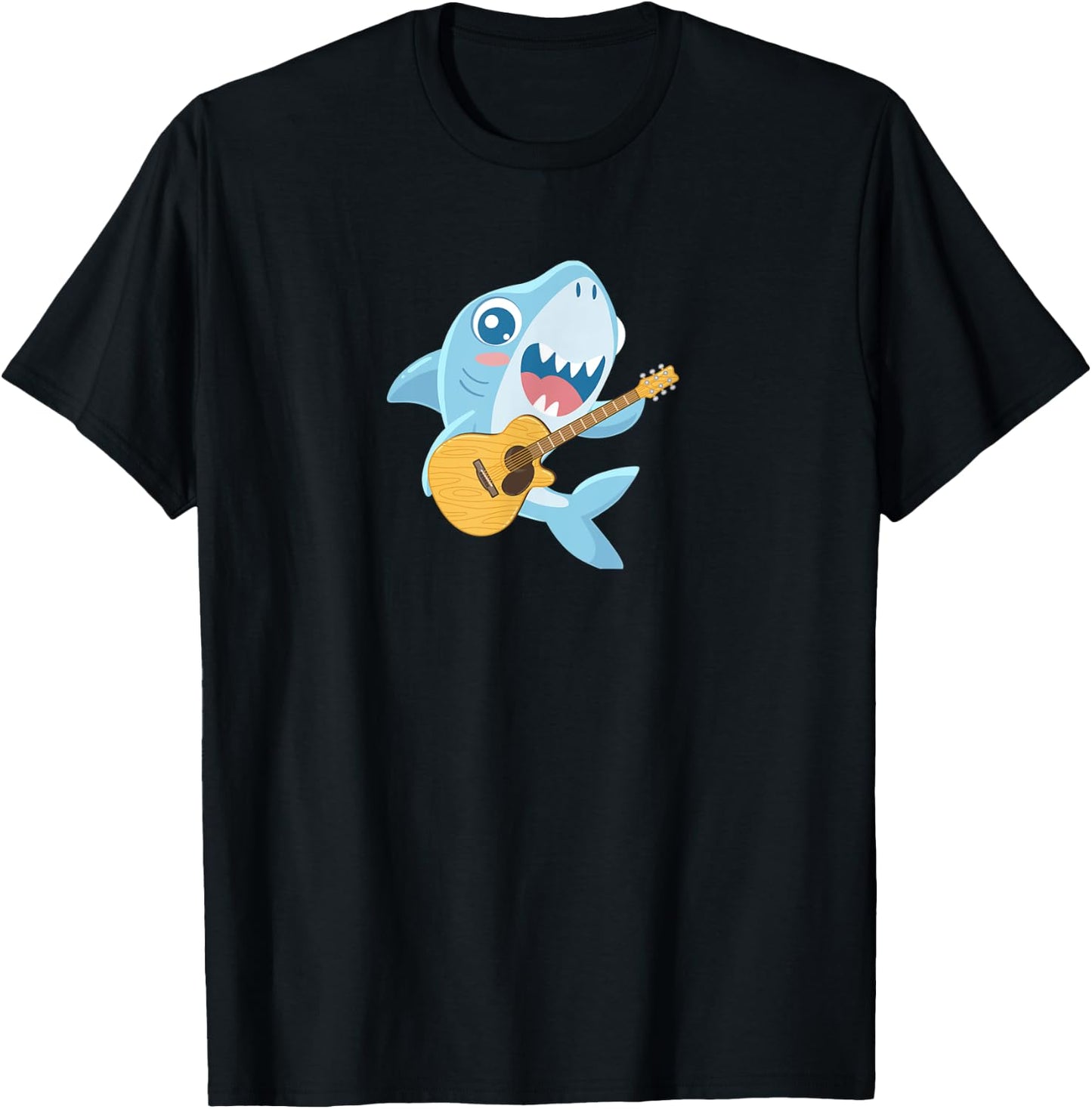 Shark Playing Acoustic Guitar Musical Fans Band Fish Lover T-Shirt - T-Shirt | Black