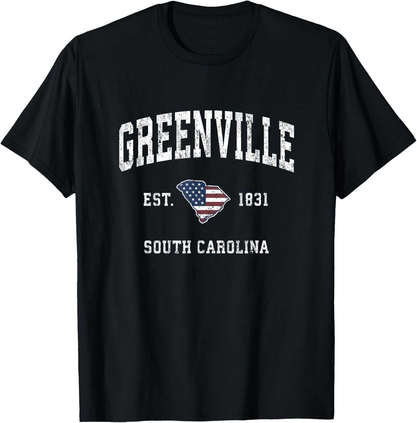 Greenville South Carolina SC Vintage American Flag Design Women Kids Men T-Shirt - T-Shirt | Black