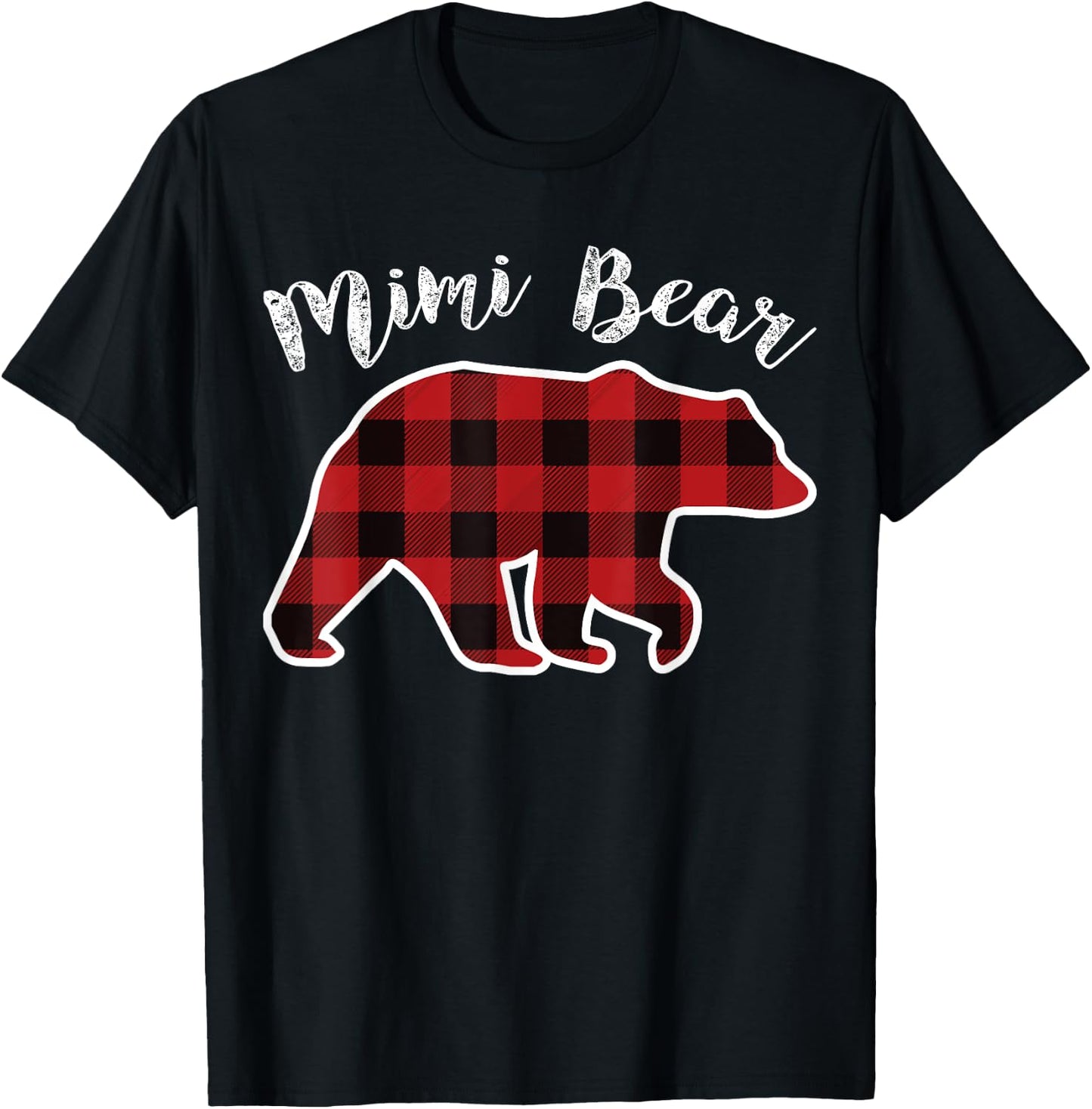 MIMI BEAR | Women Red Plaid Christmas Pajama Gift T-Shirt - T-Shirt | Black