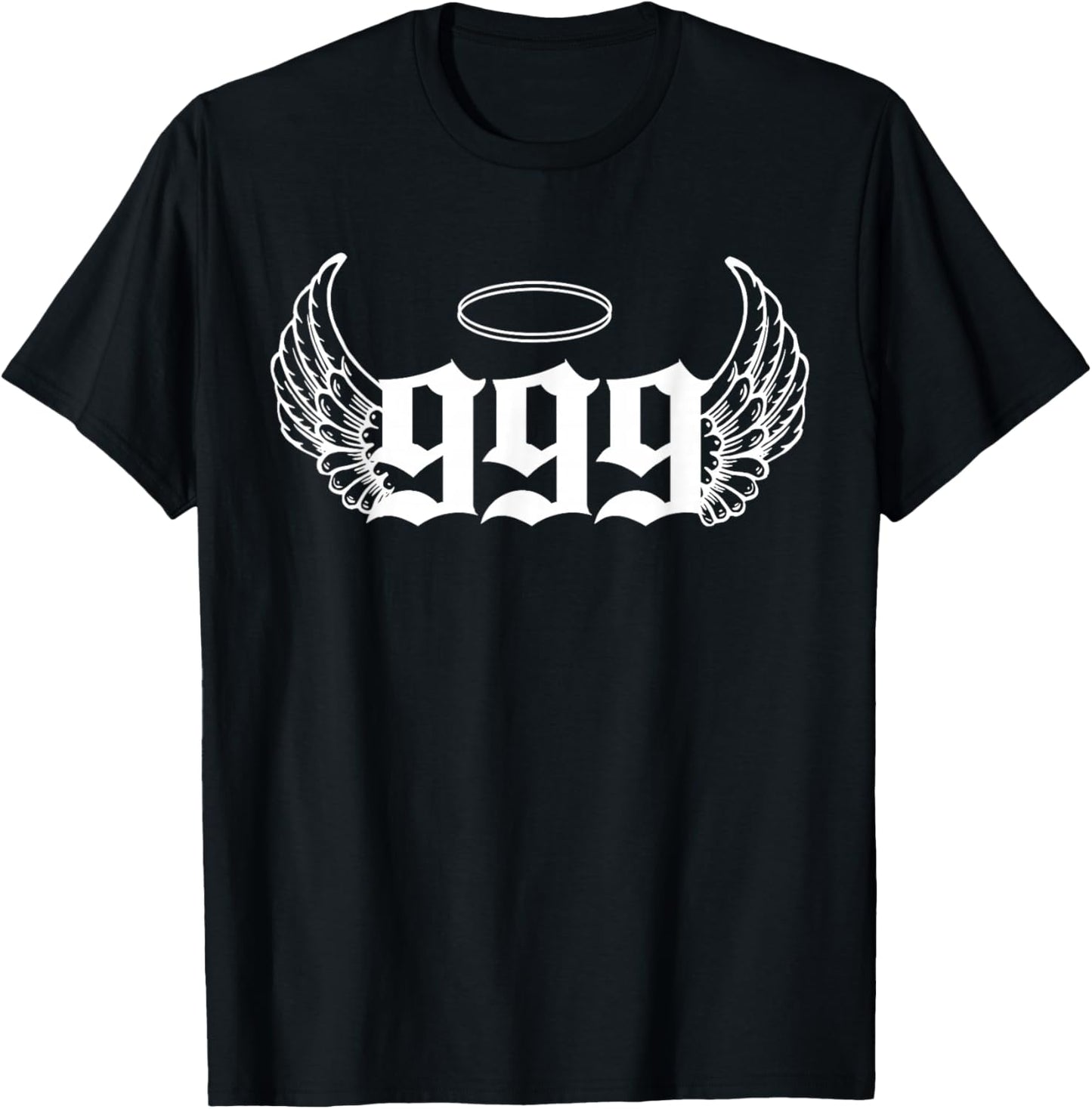 Urban Empyre 999 Angel Number - Adults, Black, Small, Short Sleeve, Modern, Astrology Theme with '999 Angel Number' Letter Print T-Shirt - T-Shirt | Black