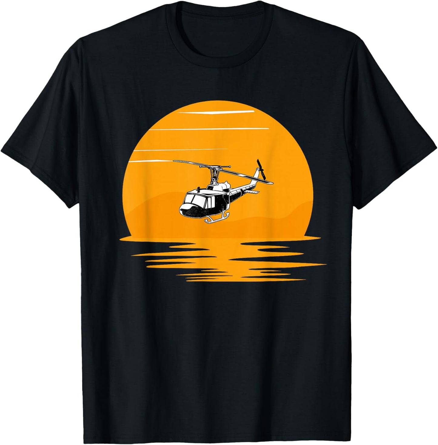 Sunset UH-1 Huey Helicopter Lover Gift Pilot Women Men T-Shirt - T-Shirt | Black