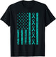 American Flag Teal Ribbon Cool Ovarian Cancer Awareness Gift T-Shirt - T-Shirt | Black