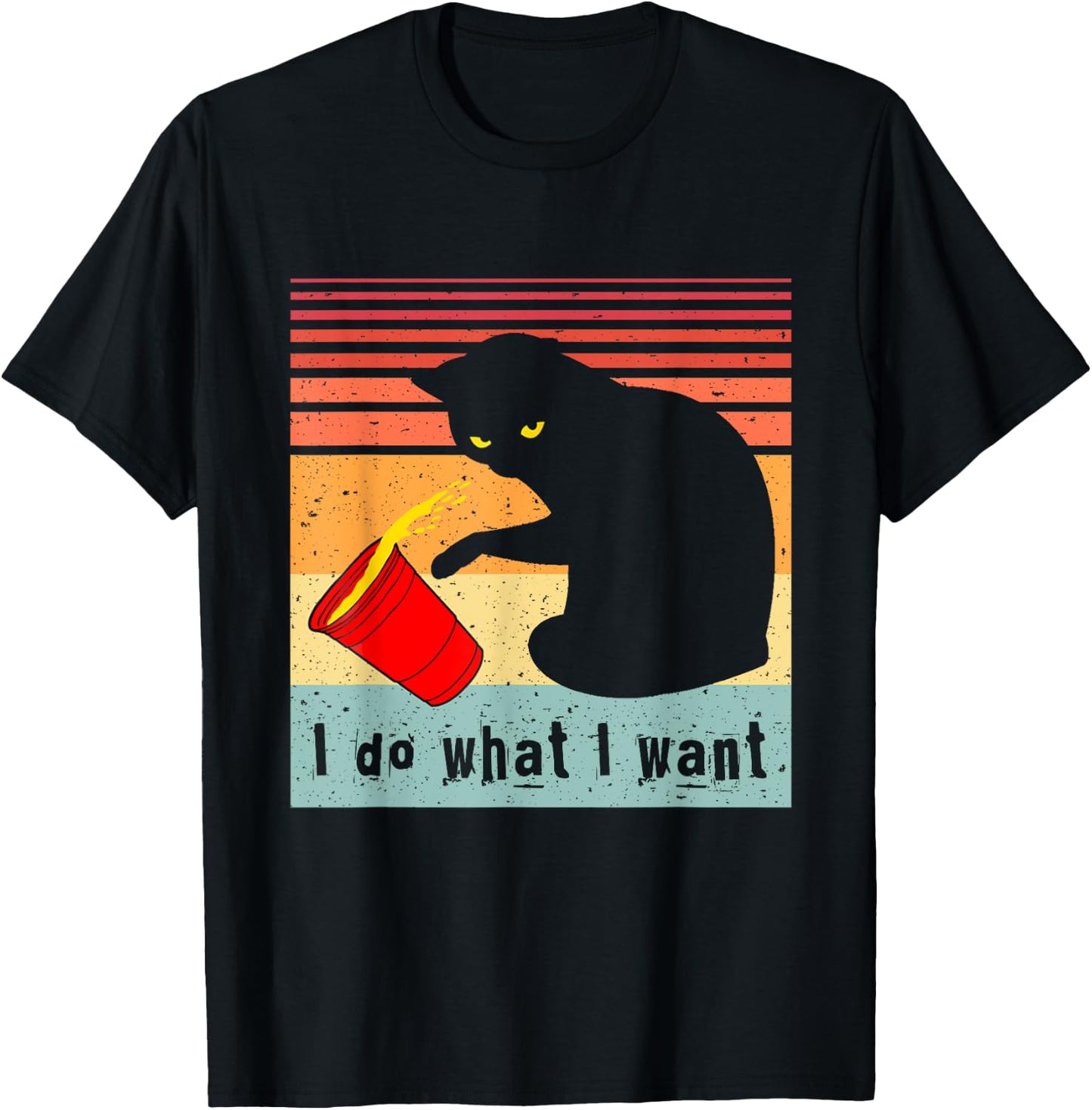 Do What I Want Vintage Black Cat Red Cup Funny My Cat T-Shirt - T-Shirt | Black
