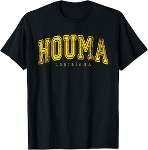 Houma Louisiana Vintage Retro US City State Travel T-Shirt - T-Shirt | Black