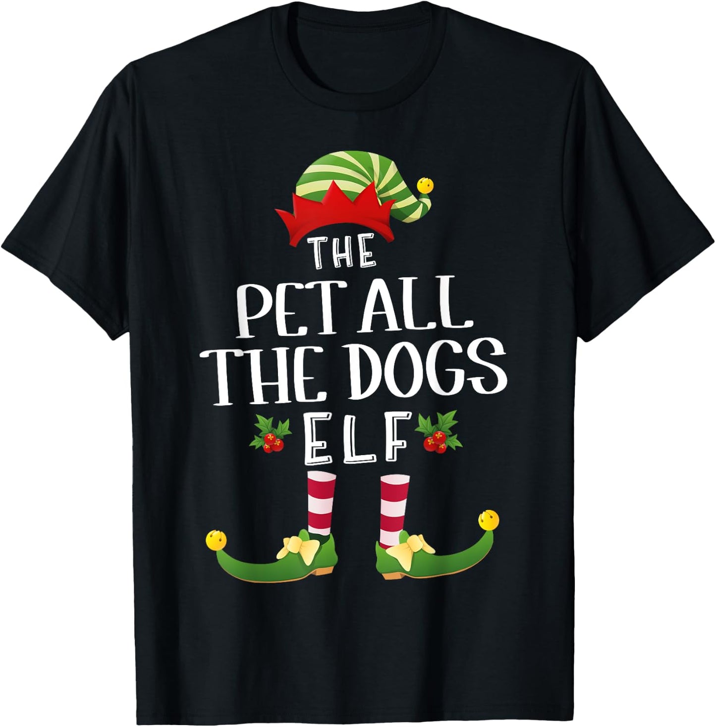 Pet All The Dogs Christmas Elf Matching Pajama X-Mas Party T-Shirt - T-Shirt | Black