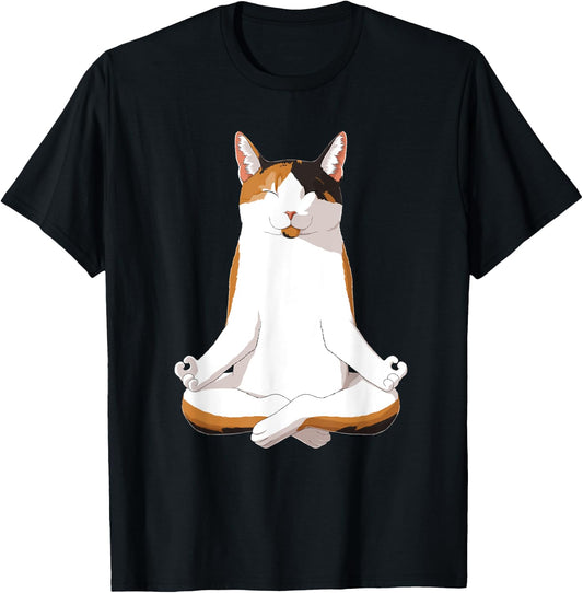 Yoga Calico Cat T-Shirt - T-Shirt | Black