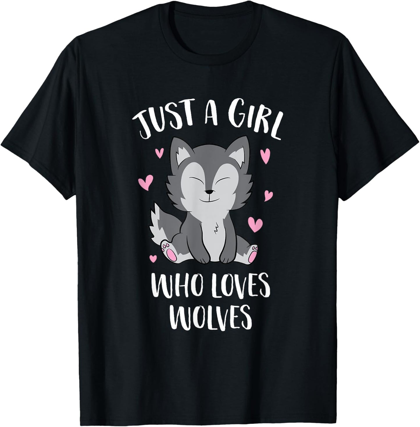 Just A Girl Who Loves Wolves Cute Wolf Girl T-Shirt - T-Shirt | Black
