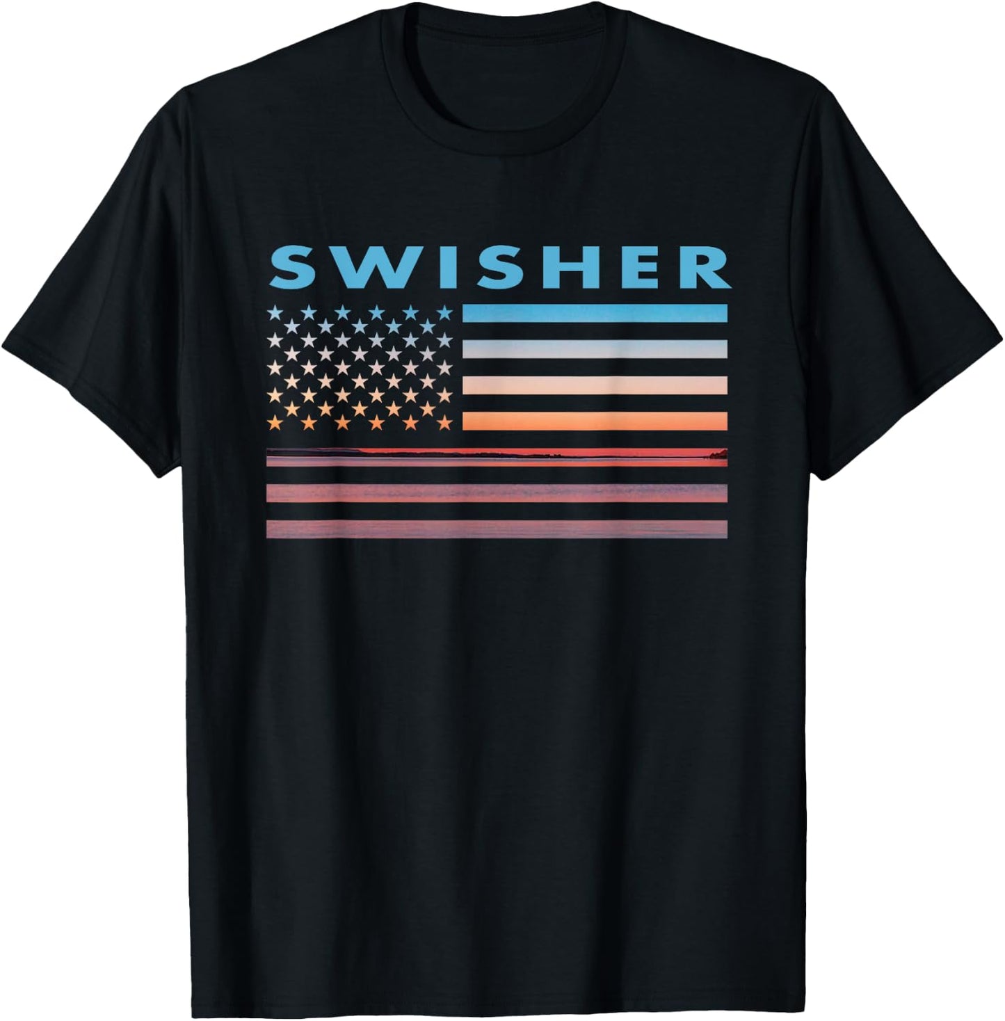 Vintage Sunset American Flag Swisher, Iowa T-Shirt - T-Shirt | Black