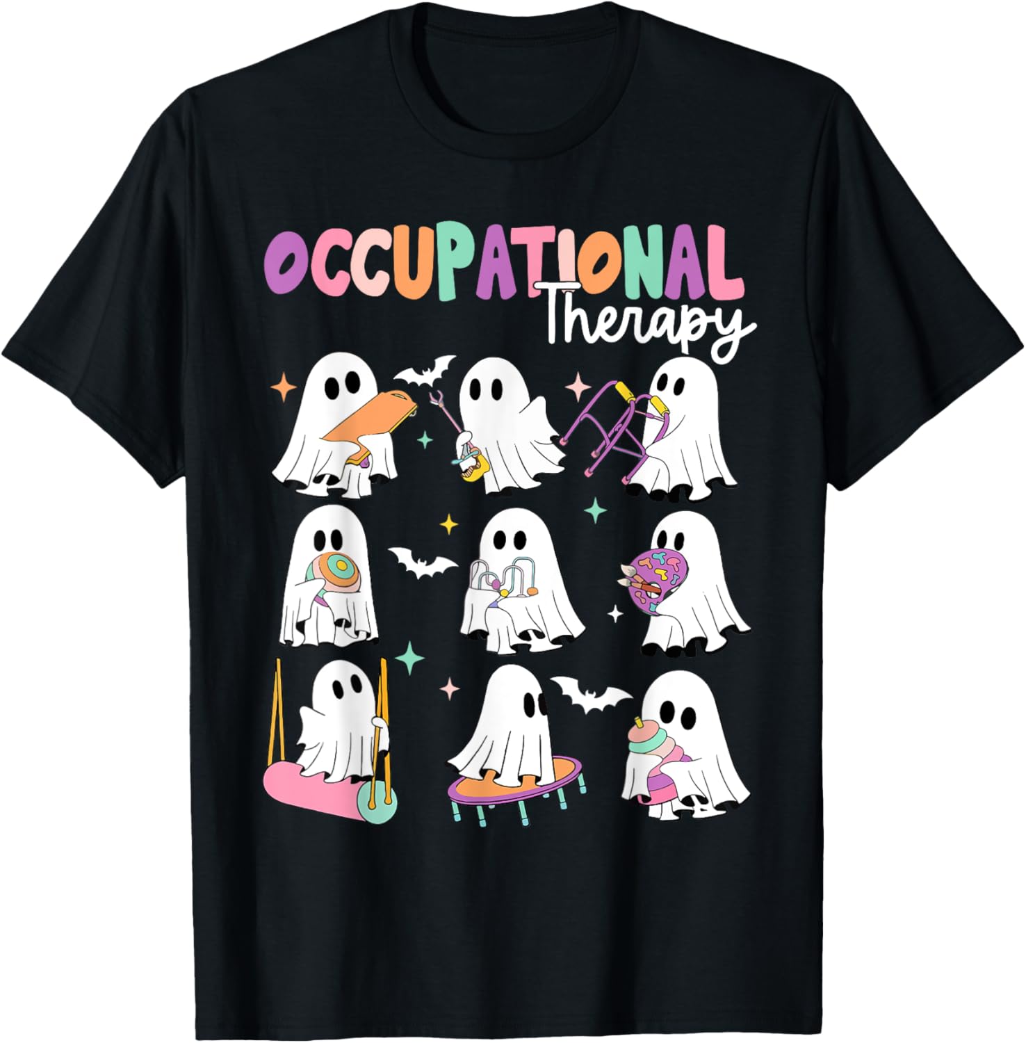 OT Occupational Therapy Halloween Retro Ghost OT Halloween T-Shirt - T-Shirt | Black