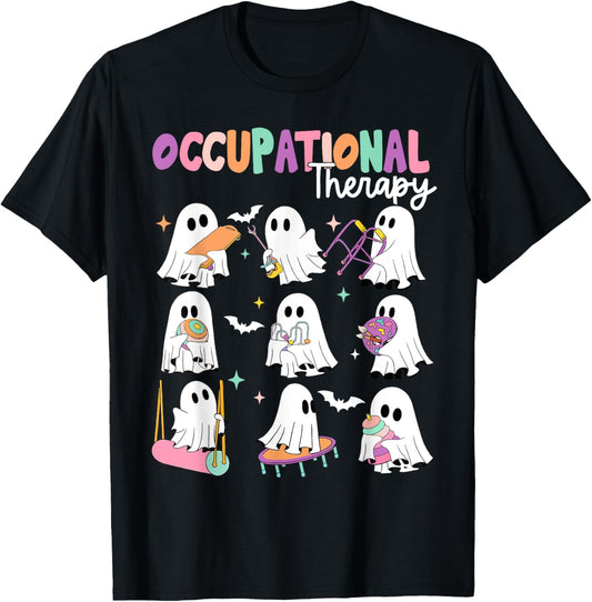 OT Occupational Therapy Halloween Retro Ghost OT Halloween T-Shirt - T-Shirt | Black