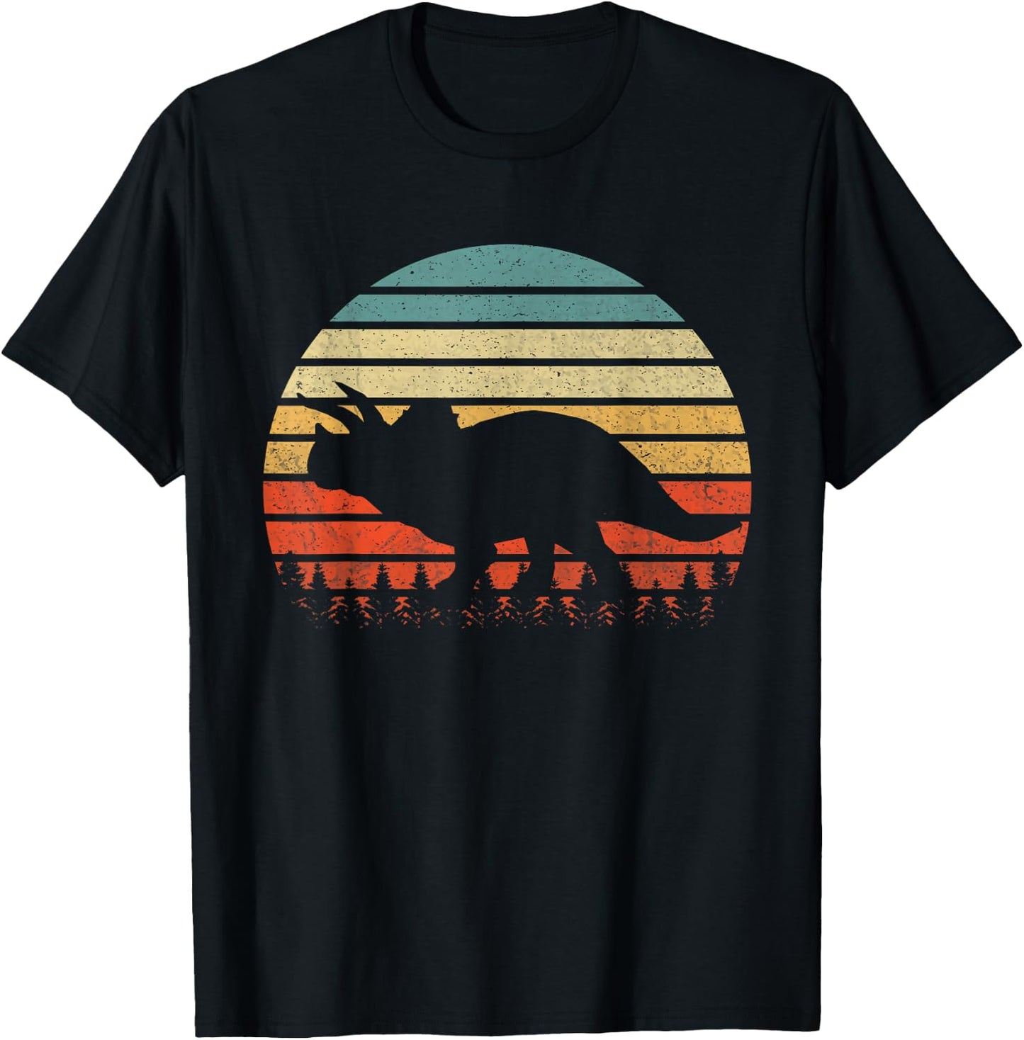 Vintage Triceratops Dinosaurus Sunset Retro T-Shirt - T-Shirt | Black