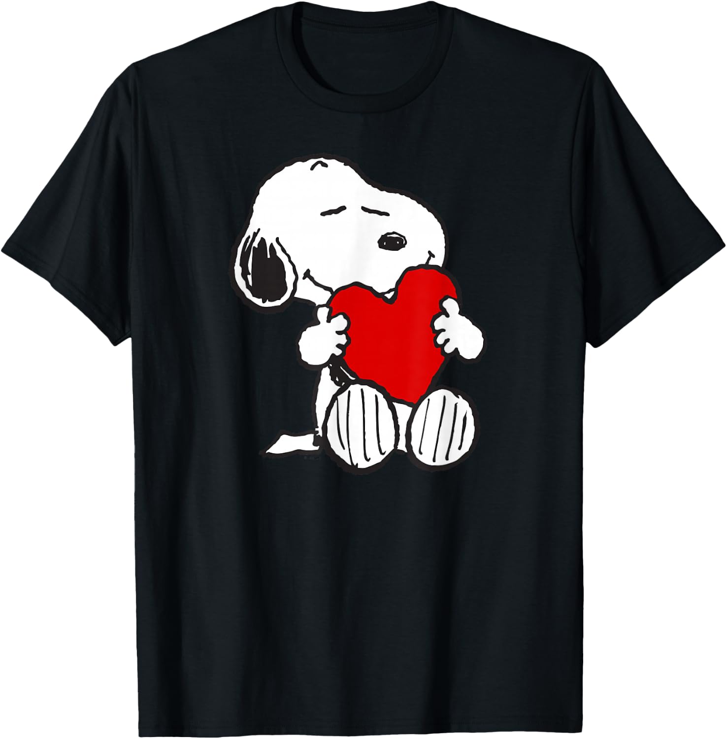 Peanuts Valentine Snoopy Hugging Heart T-Shirt - T-Shirt | Black
