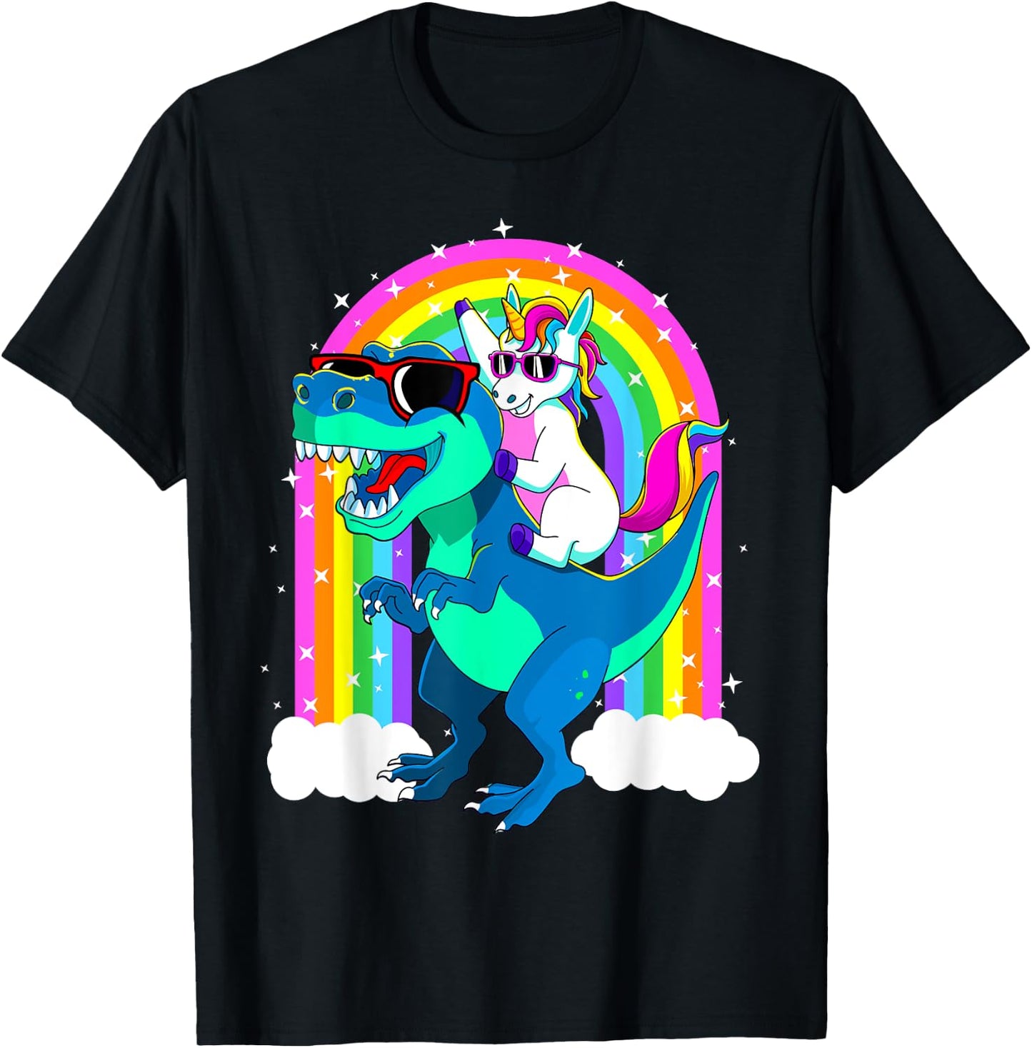 Unicorn Riding Trex Dinosaur Gift Girls Boys Kids Men Women T-Shirt - T-Shirt | Black