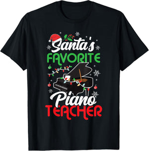 Santa's Favorite Piano Teacher Christmas Music Teacher Gift Men Women T-Shirt - T-Shirt | Black