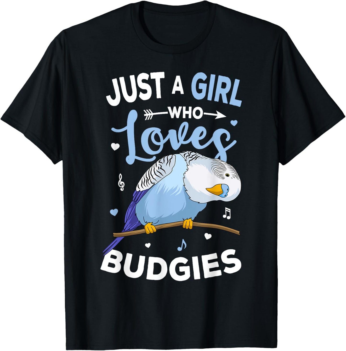 Just A Girl Who Loves Budgies Blue Parakeet Budgerigar Girls T-Shirt - T-Shirt | Black