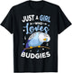 Just A Girl Who Loves Budgies Blue Parakeet Budgerigar Girls T-Shirt - T-Shirt | Black
