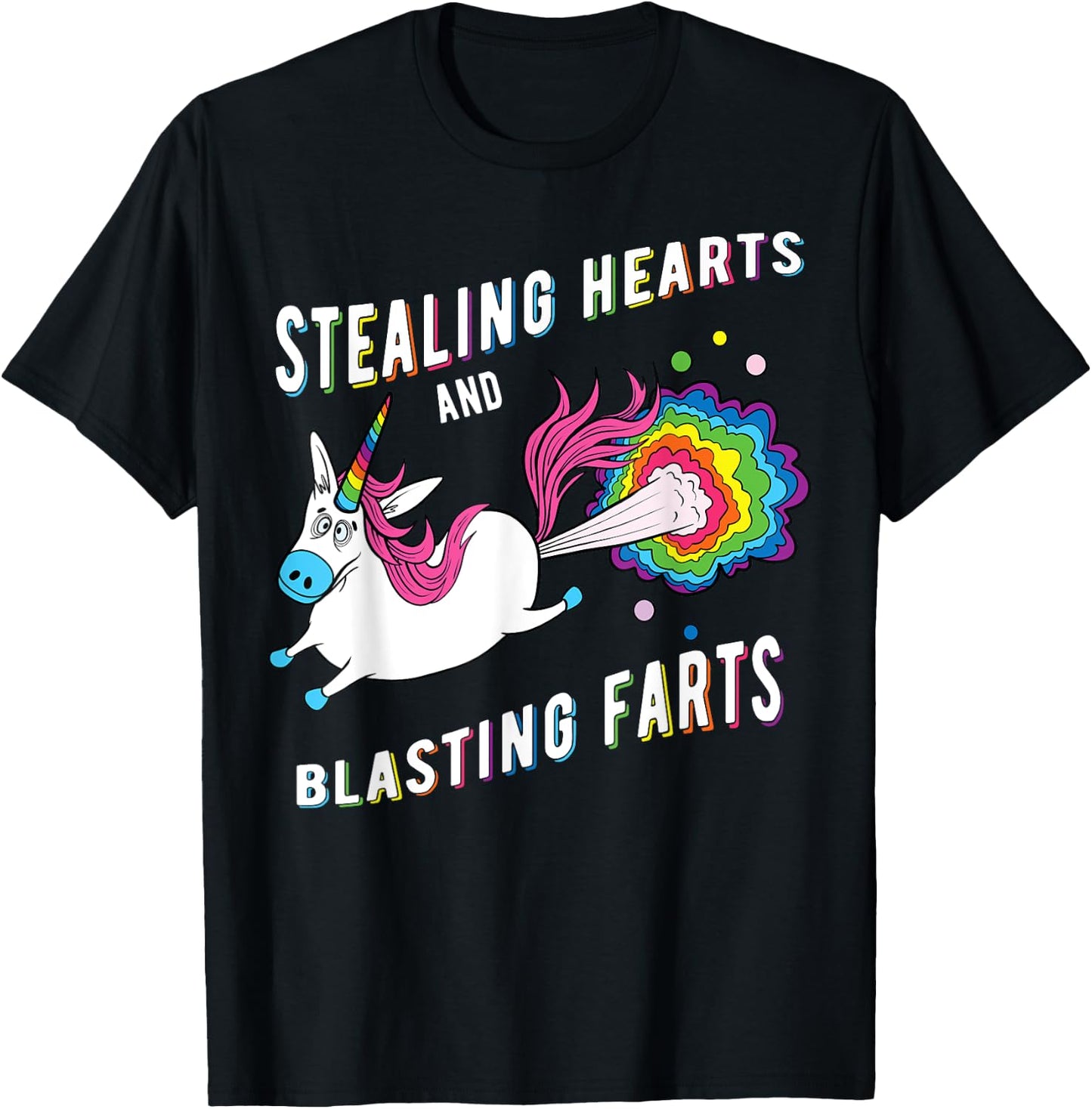 Stealing Hearts And Blasting Farts Unicorn Valentines Gift T-Shirt - T-Shirt | Black