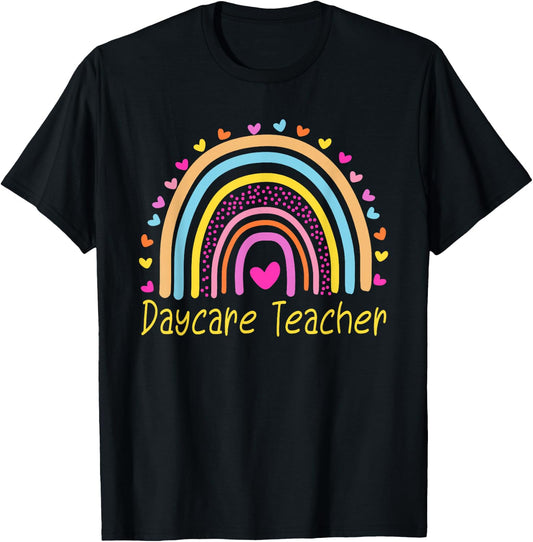 Childcare Daycare Teacher Provider Rainbow T-Shirt - T-Shirt | Black