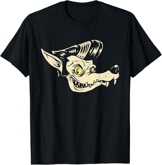 Horror Art - Rockabilly Wolf - Psychobilly Punk Art T-Shirt - T-Shirt | Black