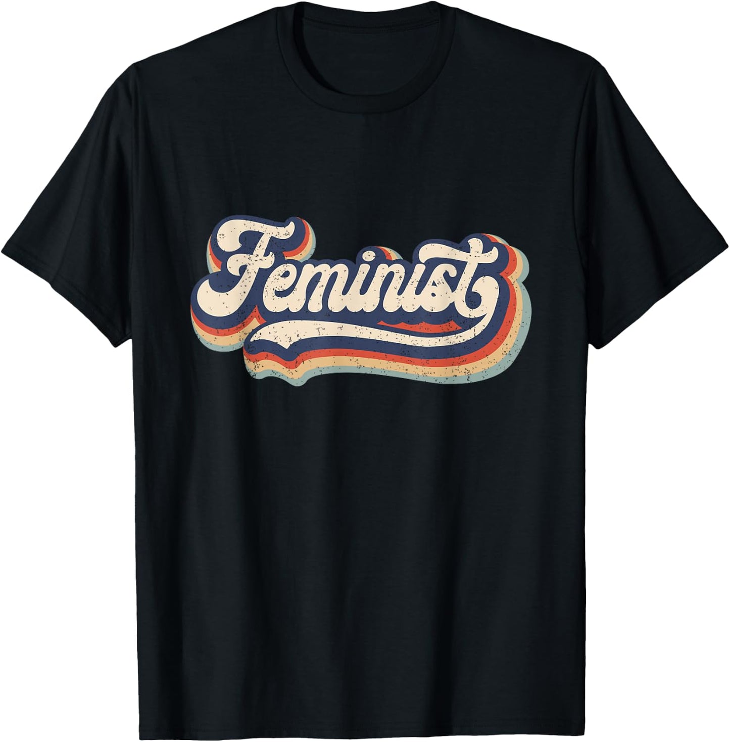 Feminist - Retro 70s Vintage Rainbow - Feminism Gift T-Shirt - T-Shirt | Black