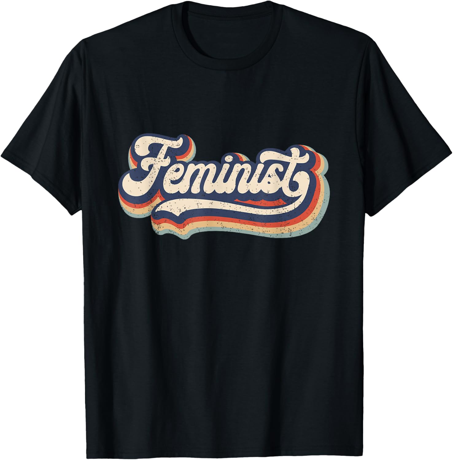 Feminist - Retro 70s Vintage Rainbow - Feminism Gift T-Shirt - T-Shirt | Black