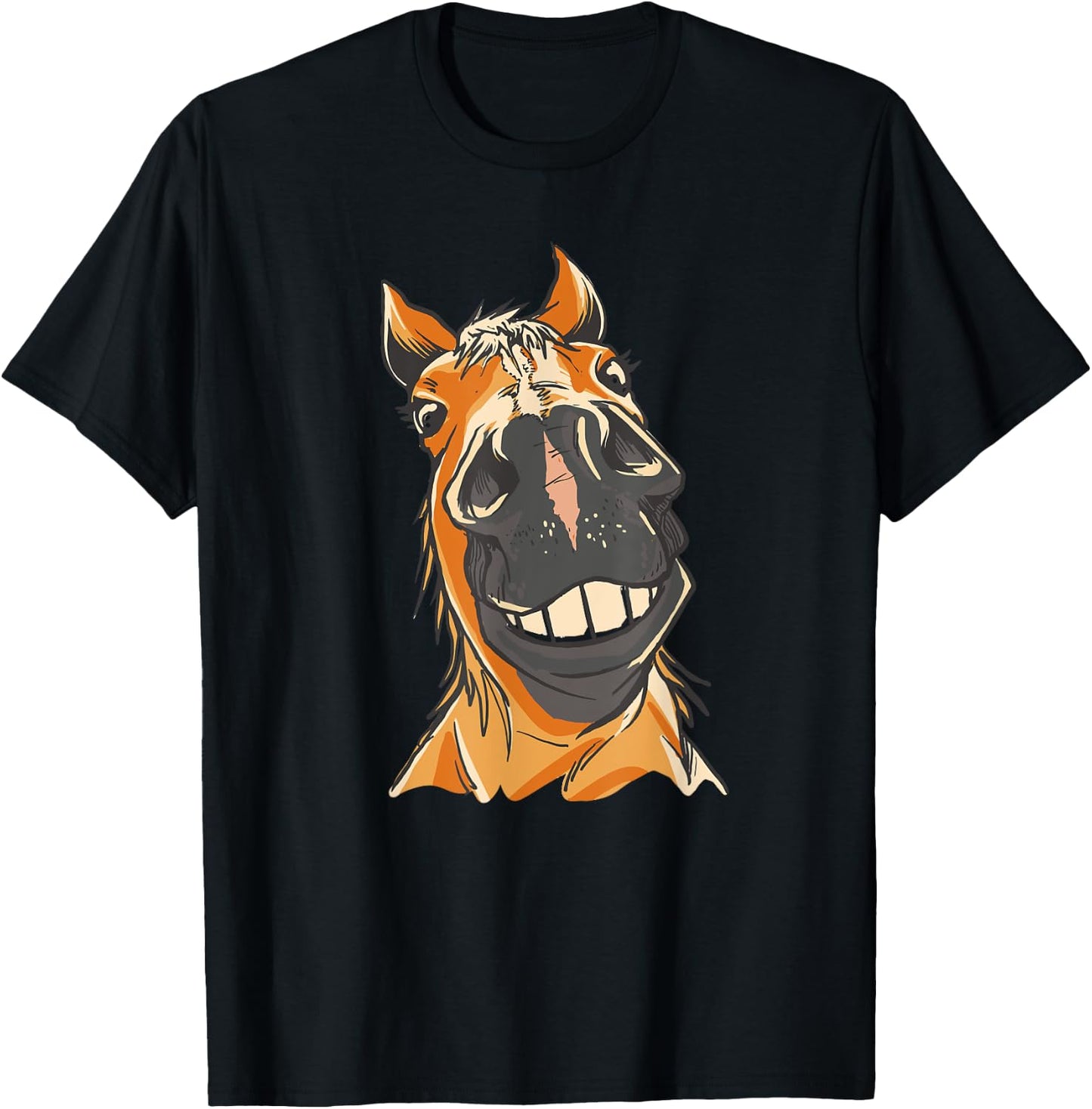 FUNNY HORSE Silly Horses Close Up Grin Teeth Meme T-Shirt - T-Shirt | Black
