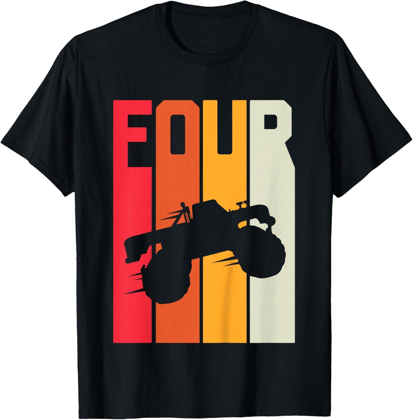 4th Birthday Retro Monster Truck 4 Years Boys Girl Kids T-Shirt - T-Shirt | Black