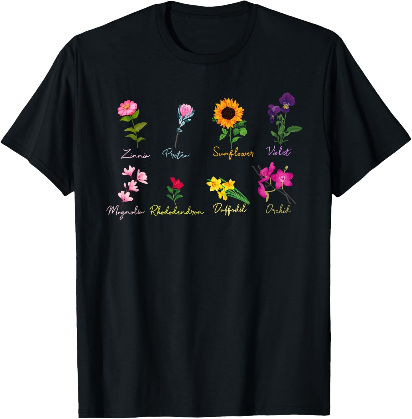 Vintage Inspired Flower Botanical Chart T-Shirt - T-Shirt | Black