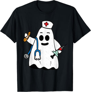 Nurse Ghost Scrub Cute Halloween Costume For Nurses Women RN T-Shirt - T-Shirt | Black