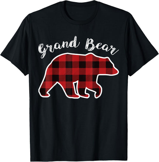 GRAND BEAR | Men Women Red Plaid Christmas PJ Family Pa Gift T-Shirt - T-Shirt | Black