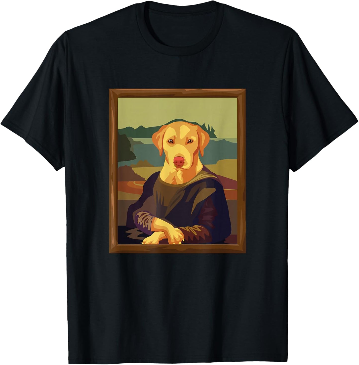 Funny Mona Lisa Yellow Lab Dog Art Parody T-Shirt - T-Shirt | Black